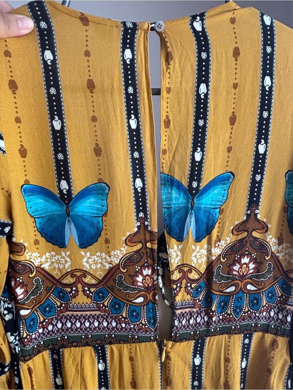 Farm Rio Brazil Mustard Yellow Butterfly Tie-Front Boho Women's Dress - Picture 8 of 11